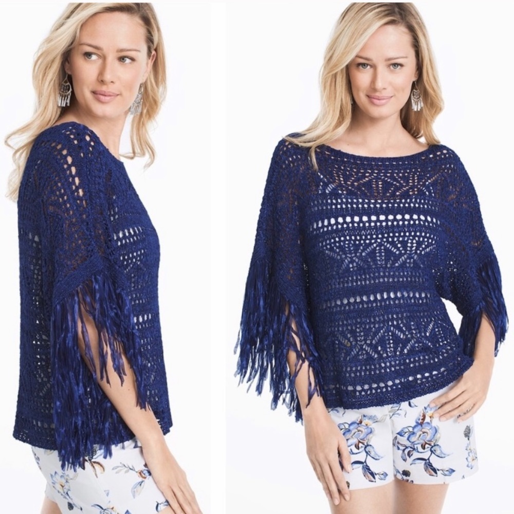 White House Black Market Fringe Poncho Sweater XSP